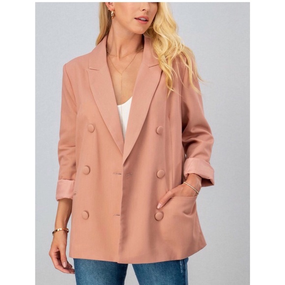 New Oversize Mauve pink button blazer jacket - Picture 7 of 8